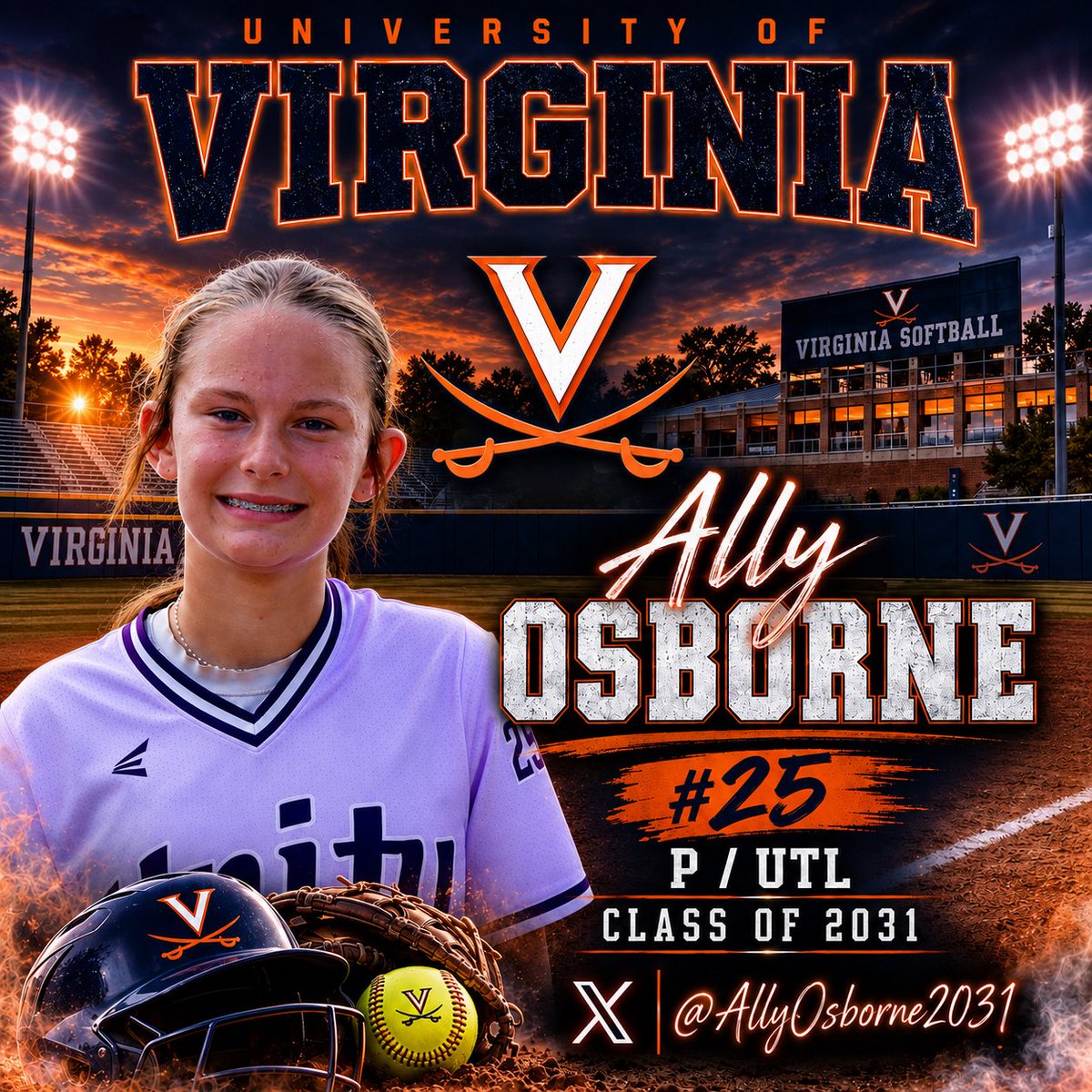 UnityBlasi's tweet photo. Hey, @UVASoftball, keep an eye out this Sunday! 
2031 RHP @AllyOsborne2031 is headed to Charlottesville for camp and is ready to compete. 
Power in the circle. Poise under pressure. A relentless work ethic.
We're excited for Ally to showcase what she brings to the field.
#UnitySoftball #GoHoos @UVASoftball @Coach_Jo4444 @CoachTylka 
@VAUnitySB @UnityCoachJosh @AshVanBoxmeer4
