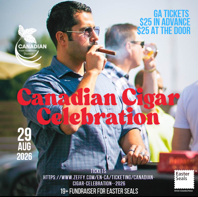CdnCigarCeleb's tweet photo. The Canadian Cigar Celebration is on Aug29 in #Vancouver. VIP tickets are sold out but GA tickets are available. $20 now/$25 @ door. Don't miss out. 
Enjoy cocktails &amp; live music in a cigar friendly space. Raising money for @EasterSealsBCY 
Link in bio for tickets.
#cigarevent https://t.co/JpNCcMgMzq