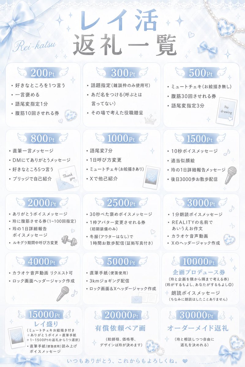 reeeei__07_2's tweet photo. 🍒ྀི 8/17~8/23 ﾙｷｸﾞﾗ参戦 🔥
テーマ「酒と挑戦」

2枚目:常設企画 レイ活告知
3枚目:レイ活 Pt獲得方法
4枚目:レイ活 返礼一覧

Pt獲得方法は適宜追加ｱﾘ
返礼は一旦使用回数・使用期間制限なし

詳しい配信日程、時間、
常設以外の企画内容はリプへ

みんなたくさん枠に来てください‼️‼️ https://t.co/TjjMStkR2Z