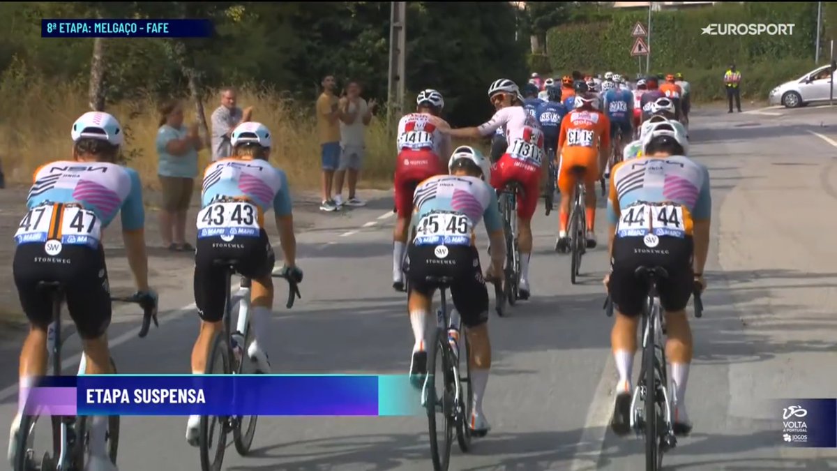 faustocoppi60's tweet photo. The NSN cyclists riding without their teammate to the finish. 😭  Oh cycling, I so hate you sometimes...

#VP26 https://t.co/vvJr5iSrNu