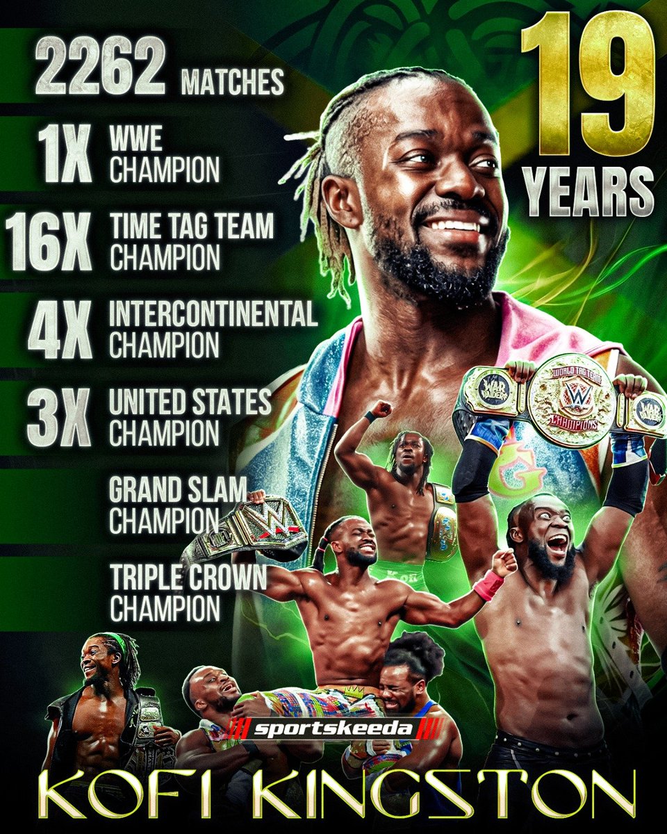 SKWrestling_'s tweet photo. A sure-shot first-ballot Hall of Famer, The Birthday Boy Kofi Kingston's legendary career had major accomplishments.

@TrueKofi https://t.co/IH7AkjYH3m