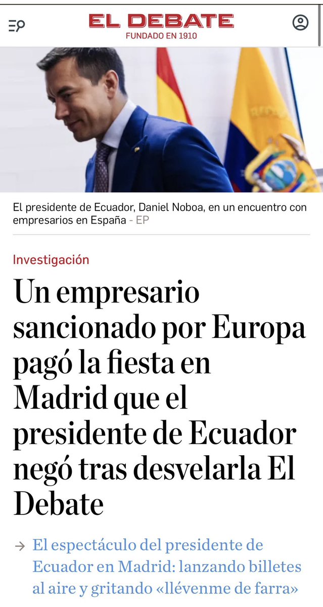 Danielsalcan_'s tweet photo. QUE BOMBAZO! Medios europeos sacaron a la luz que la fiesta privada de Daniel Noboa en España, solo días después de haber ganado la Presidencia, habría sido pagada por un empresario procesado por contrabandear cocaína desde Ecuador hacia Europa. Loco, somos un narcoestado total. https://t.co/AFVvJMwhN9