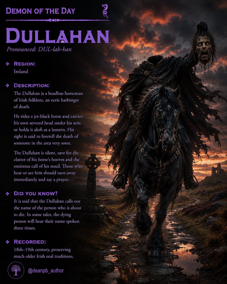 deanpb_author's tweet photo. Old demon (monster) of the day - Dullahan  

I hear the same fate befalls anyone in Ireland who orders a whisky instead of a whiskey 🤣

#WritingCommunity #OldDemonOfTheDay #DemonOfTheDay #Demons #Monsters https://t.co/tQUqla6cdg