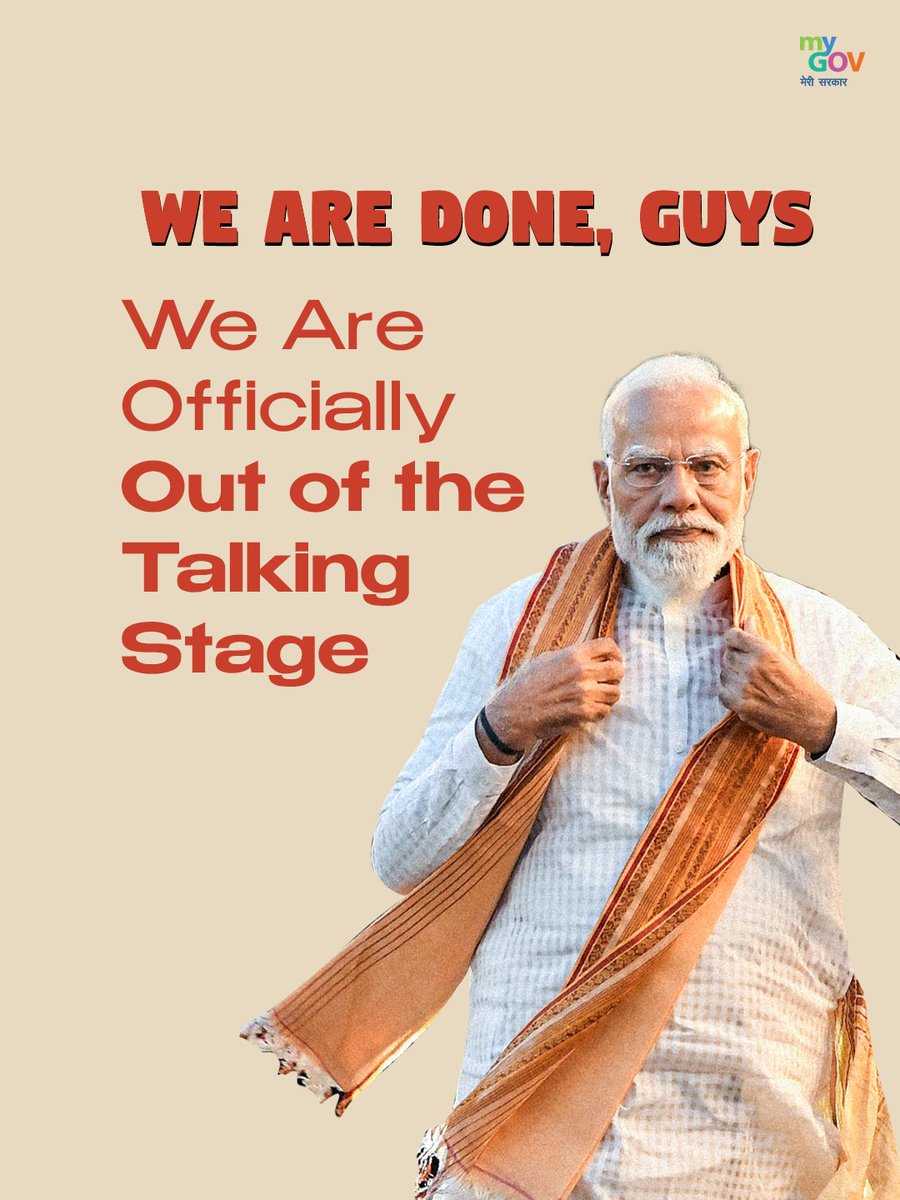 mygovindia's tweet photo. The ultimate shift from words to action. 

Officially out of the talking stage and into an era defined by delivery. When PM @narendramodi speaks at the Red Fort, an announcement isn’t just a speech; it is a mission.

Read to learn how vision turns into real-world impact. 

#IndependenceDay2026
#ViksitBharat
#RedFortAnnouncements