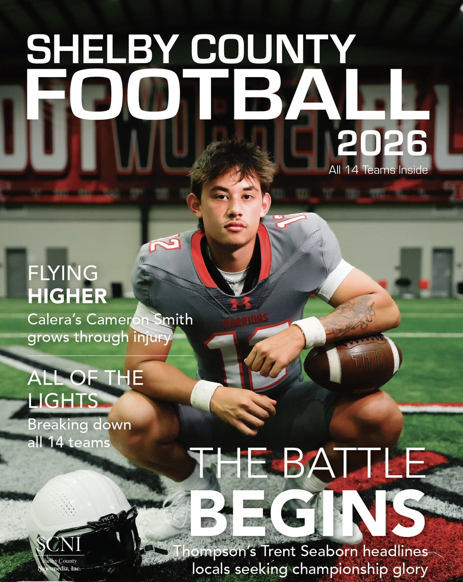 andrewtsimonson's tweet photo. It's finally here! The 2026 Shelby County Football magazine is available in this weekend's SCR, at our office or by mail (call 205-669-3131). 104 pages of analysis and breakdowns on all local teams. It's my biggest project of the year, and I'm so proud and happy that it's yours! https://t.co/8HdkR4gFXp