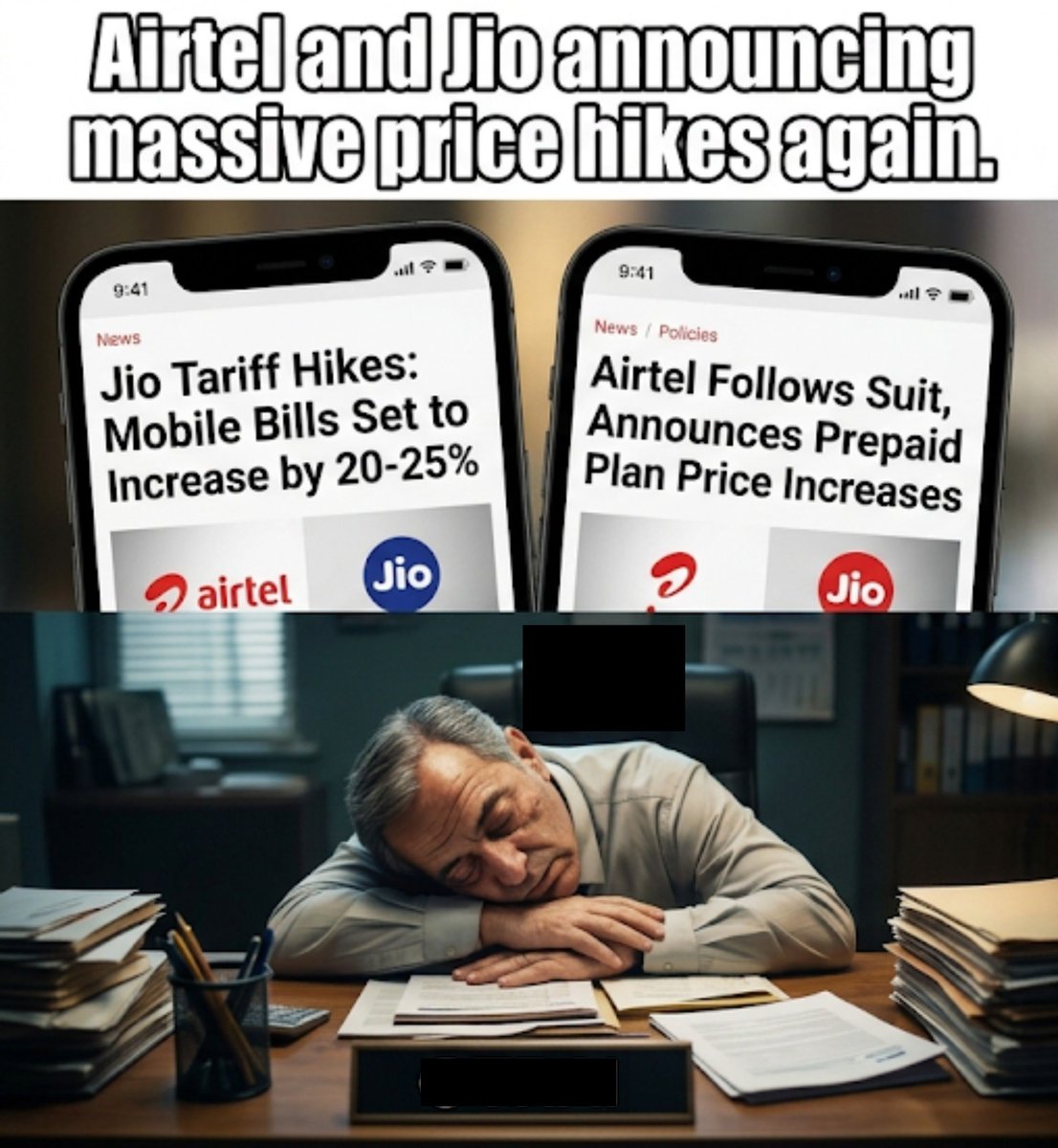 Ask_Ram1024's tweet photo. Absolutely INFURIATING! 😡 Airtel &amp; Jio hike prices AGAIN and @TRAI is fast asleep! 😴 The Govt does NOTHING. They killed BSNL just to let these private telecom giants monopolize and squeeze our wallets. Do your damn jobs and stop this open loot! 🛑💸📱 #AirtelJioLoot #TRAIFail https://t.co/uWvrLLExLC