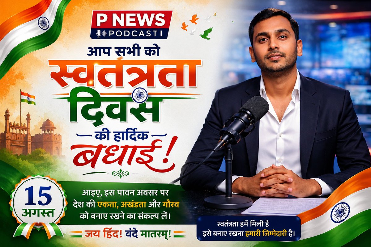 pnewspodcast's tweet photo. आप सभी को स्वतंत्रता दिवस की हार्दिक शुभकामनाएँ! | P NEWS PODCAST #IndependenceDay #15August #HappyIndependenceDay #PNewsPodcast #JaiHind #VandeMataram #India #Bharat #स्वतंत्रतादिवस #15अगस्त https://t.co/QIJTFRG7Rl