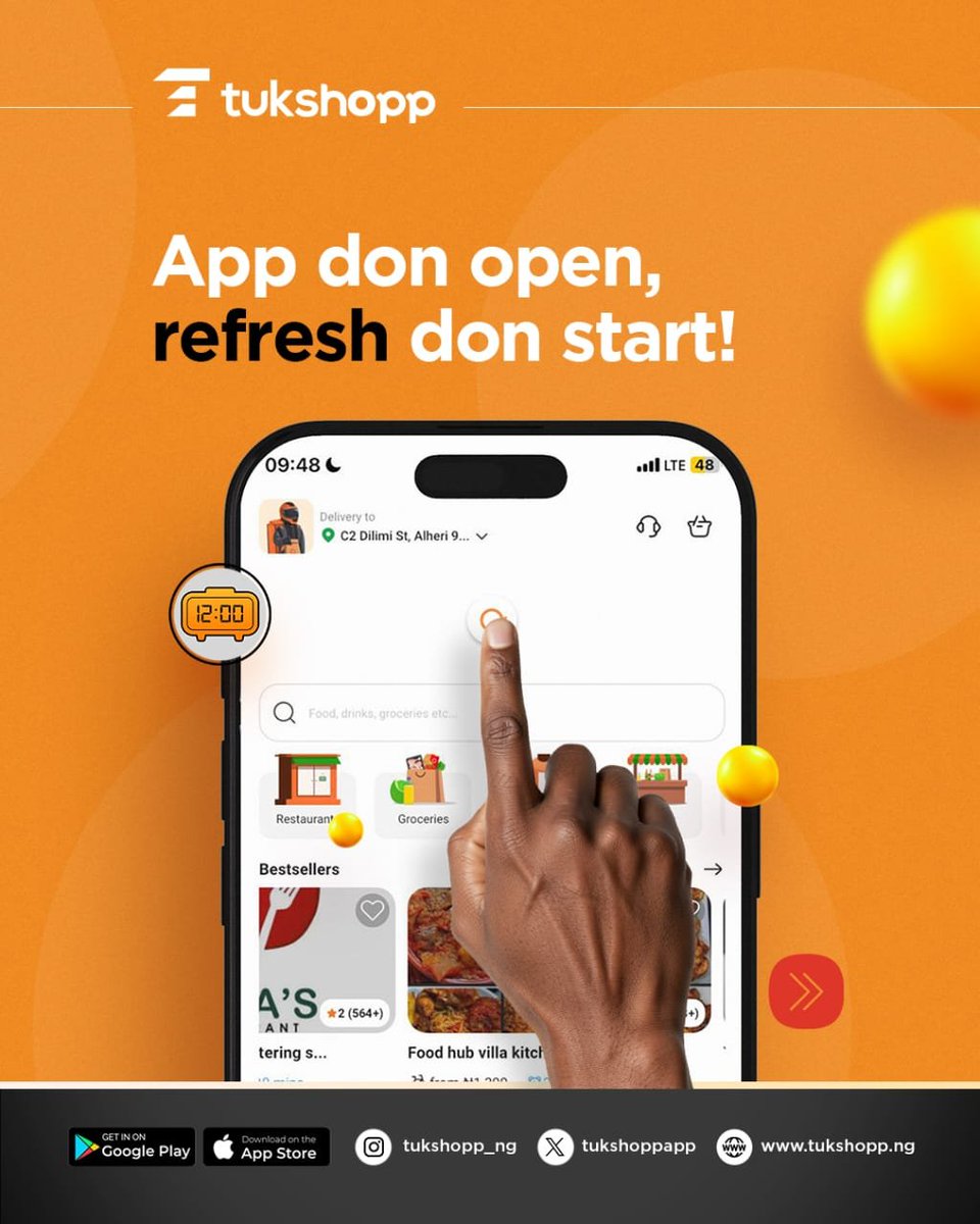 Tukshopp's tweet photo. Friday don land! ππ§‘
You dey look clock likeβ¦ β°π
Open app β Order β Delivery β Soft life. π΅
Which slide is your Friday mood? π
#Tukshopp #TGIF #JosNigeria #DeliveryMadeEasy #ShopWithTukshopp https://t.co/AsQ1SrAiXx