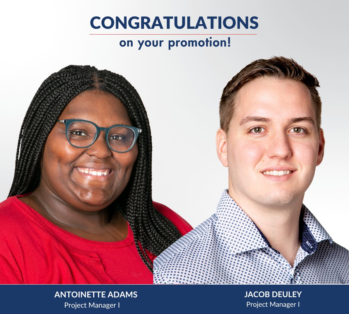 leobuild's tweet photo. Please join us in congratulating Antoinette Adams and Jacob Deuley on their well-earned promotions to Project Manager I! Their commitment to excellence and dedication to the success of our projects has made a real impact at Leopardo. https://t.co/UUreBpEi5A