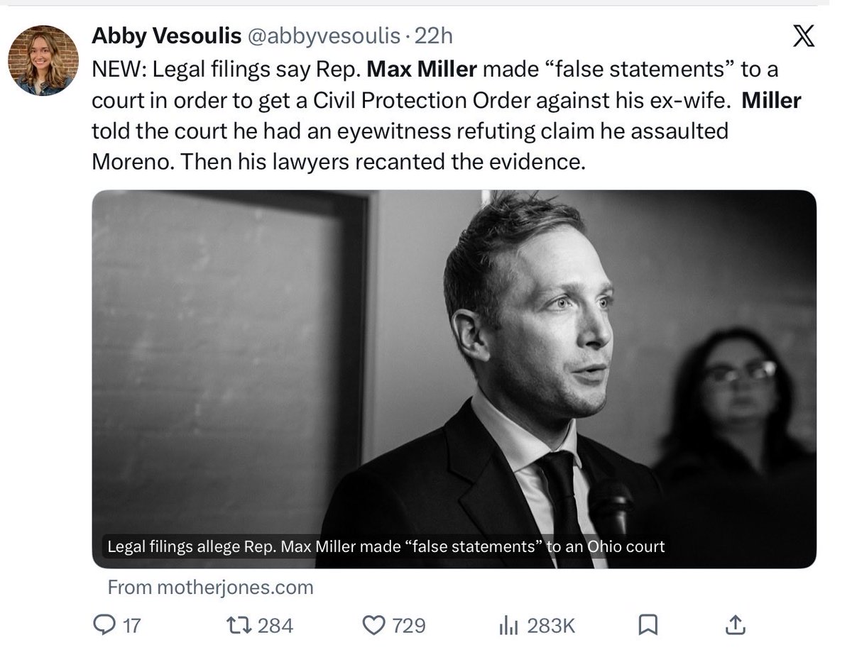 MaumeeMom's tweet photo. @VivekGRamaswamy There is a Republican in a similar situation, you proudly feature his endorsement on your website. Hypocrite. #MaxMiller https://t.co/rV0RX09MHy
