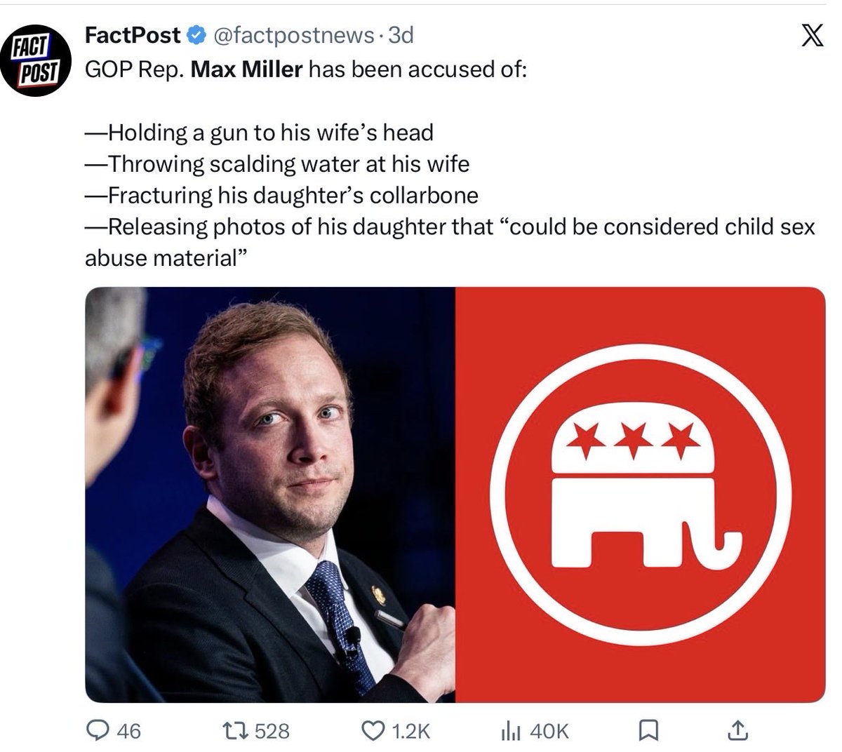 MaumeeMom's tweet photo. @VivekGRamaswamy There is a Republican in a similar situation, you proudly feature his endorsement on your website. Hypocrite. #MaxMiller https://t.co/rV0RX09MHy