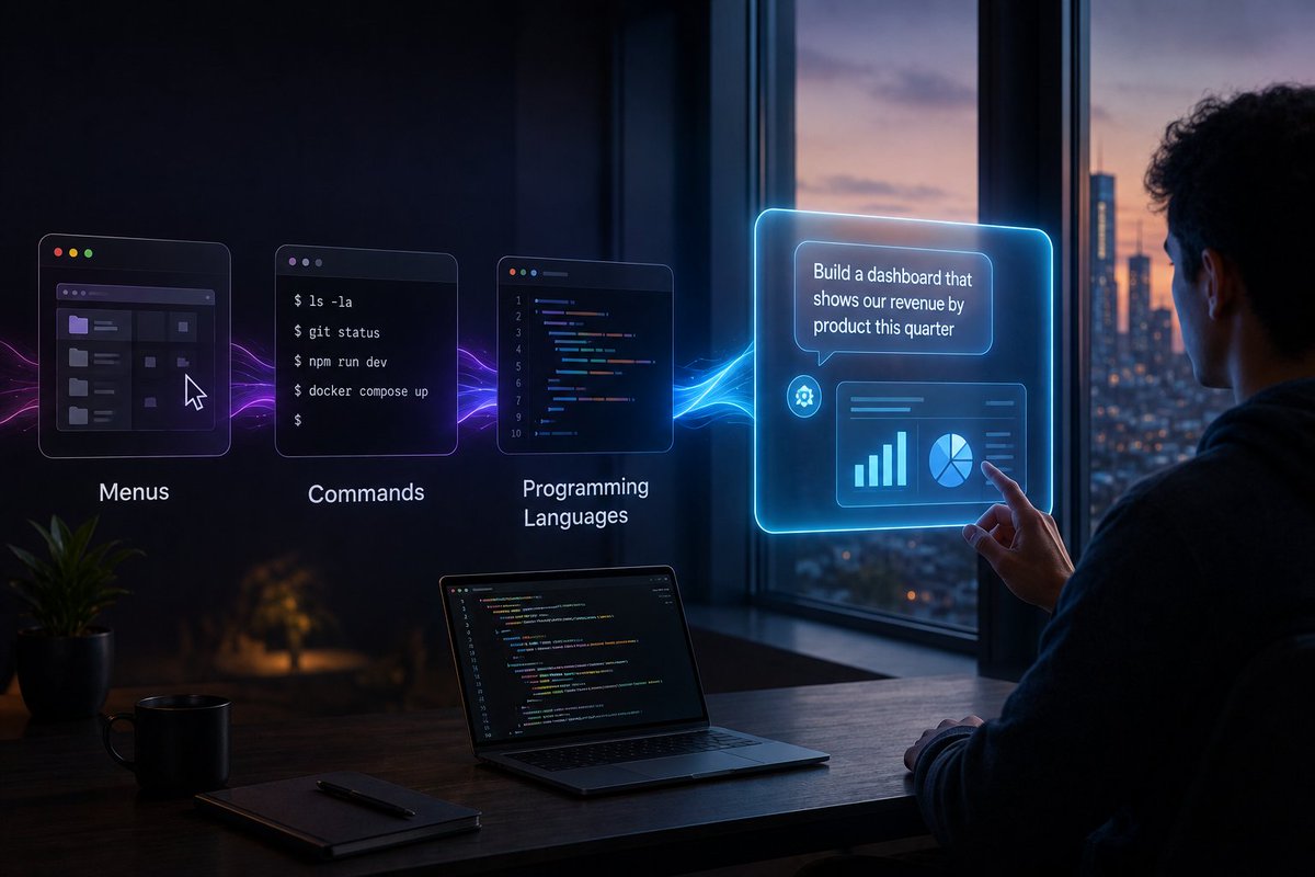 OpenMelDev's tweet photo. 𝐖𝐞’𝐫𝐞 𝐦𝐨𝐯𝐢𝐧𝐠 𝐟𝐫𝐨𝐦 𝐬𝐨𝐟𝐭𝐰𝐚𝐫𝐞 𝐲𝐨𝐮 𝐨𝐩𝐞𝐫𝐚𝐭𝐞 𝐭𝐨 𝐬𝐨𝐟𝐭𝐰𝐚𝐫𝐞 𝐭𝐡𝐚𝐭 𝐰𝐨𝐫𝐤𝐬 𝐰𝐢𝐭𝐡 𝐲𝐨𝐮.

Menus → commands → code → natural language.

𝐈𝐧𝐭𝐞𝐧𝐭 𝐢𝐬 𝐛𝐞𝐜𝐨𝐦𝐢𝐧𝐠 𝐭𝐡𝐞 𝐢𝐧𝐭𝐞𝐫𝐟𝐚𝐜𝐞.

→ https://t.co/xTxQEOvftO https://t.co/KPHlVgS9G2