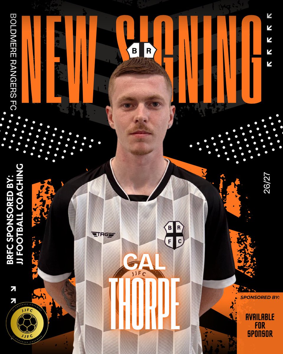BoldmereRangers's tweet photo. We are delighted to announce the return of Cal Thorpe to Boldmere Rangers for the 2026/27 Season! 

Cal returns to the club after spending some time at Romulus, and comes back in to add more quality to our attacking department. 

Cal is available for sponsorship. https://t.co/7qjfRE4szL