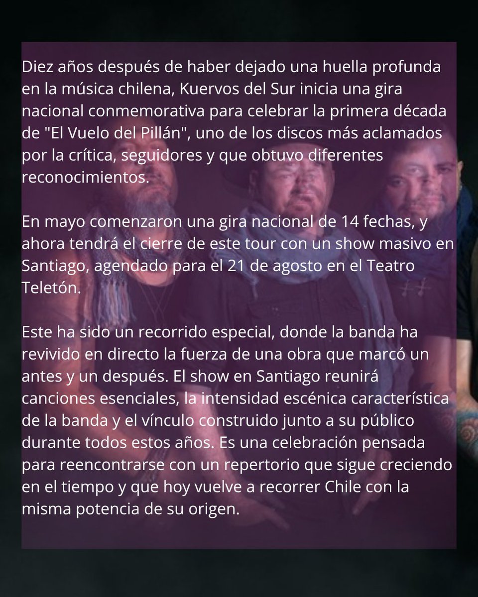 RutaRockCom's tweet photo. La banda nacional inicia su nueva etapa con "Nuevo Vuelo", el show inédito que ya fue presentado en Santiago, ahora tendrá su paso por Concepción el 14 de agosto y Valparaíso el 30 de agosto.

Revisa todo en nuestra web 👉 https://t.co/17Lg4aqbIQ

@Agencia_Collage https://t.co/czaCPf3LYn