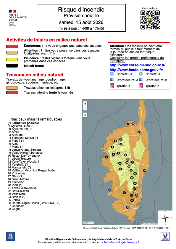 Image de Préfet de Corse préfet de Corse-du-Sud : 𝗥𝗜𝗦𝗤𝗨𝗘 𝗜𝗡𝗖𝗘𝗡𝗗𝗜𝗘 𝗘́𝗟𝗘𝗩𝗘́
Le massif d'Illarata reste partiellement ouvert et nous a