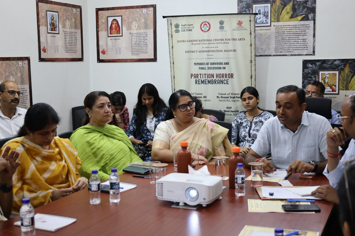 Divcomjammu's tweet photo. Divisional Commissioner Jammu @Rameshkumarias today addressed a 
a programme titled “Memories of Survivors: Panel Discussion on Partition Horrors Remembrance Day” organised by the Indira Gandhi National Centre for the Arts (IGNCA), Regional Centre Jammu & Kashmir, in collaboration with the District Administration, Rajouri.

The event was organised with an aim to document and highlight the experiences and memories of people affected by the forced migration and displacement from Pakistan Occupied Jammu and Kashmir (PoJK) during 1947 and 1965.

The Divisional Commissioner highlighted the resilience of these families, who rebuilt their lives despite the hardships and established themselves through their determination and perseverance.