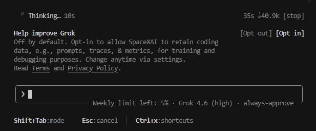 brdjx's tweet photo. SpaceXAI team shifted position since Grok 4.5 on Grok Build first came out. Love to see it. https://t.co/BcHX9EI9GX