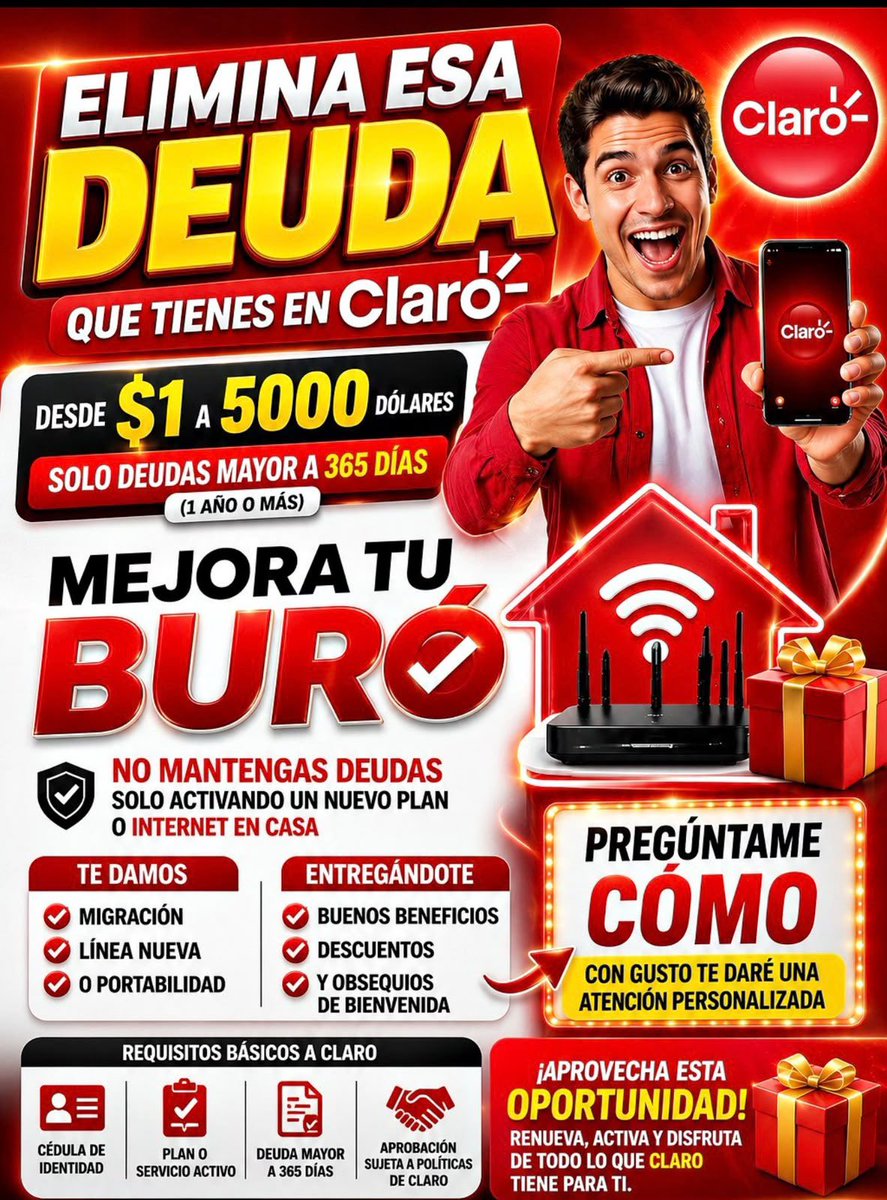 Maritoop's tweet photo. Borra deuda en claro  con internet en casa de 17  escribir 0984514901 https://t.co/BdY0F6ozqo