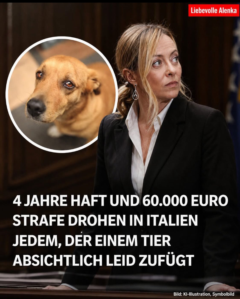 ChantalStadelm1's tweet photo. 4 Jahre Haft 60��000 EURO Strafe in 🇮🇹
Jeden der einem Tier absichtliche Leid zu fügt !
Gilt das auch für 🇩🇪🇨🇭🇦🇹Politiker und 🇩🇪🇨🇭🇦🇹Impfärzte die fährlässig ihre eigene Bevölkerung schwer krank #Impft mit Todesfolgen @GiorgiaMeloni ?!
@SHomburg
@RealWsiegrist
@propaganda_nerd https://t.co/pPkWCVC5rA