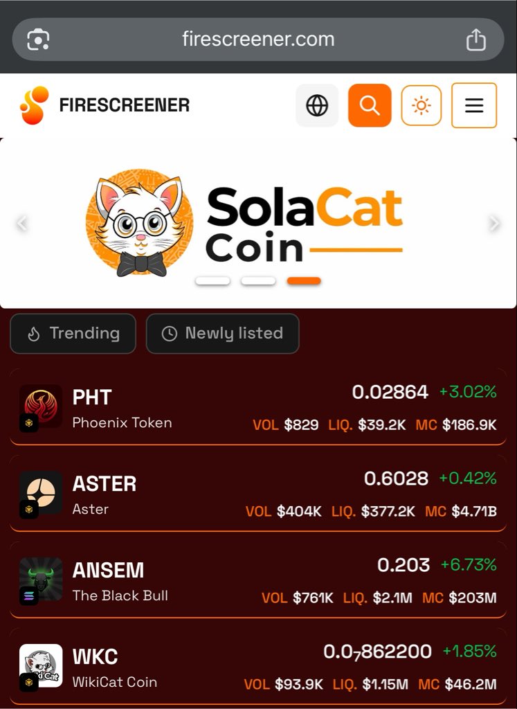 DPatient_Bull's tweet photo. Just noticed that $SOLKAT has paid for the daily advert on @firescreener.
Welcome on board for the listing on Firescreener! 👏👏 https://t.co/T3ZkOLBpZE