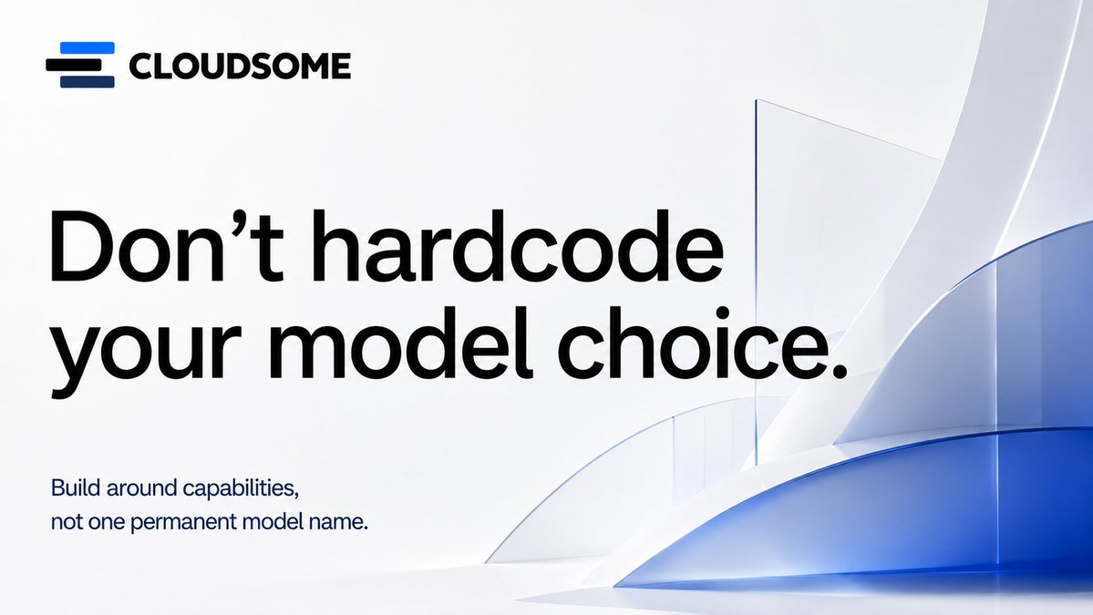 CloudsomeAIHQ's tweet photo. Your app shouldn’t need a refactor every time the best model changes.

Models change. Prices change. Availability changes.

Keep model selection in config:

→ Route by workload
→ Define fallbacks
→ Switch without rewriting app logic

Build around capabilities—not one permanent model name.

🔹 https://t.co/wtlWxKaXc4