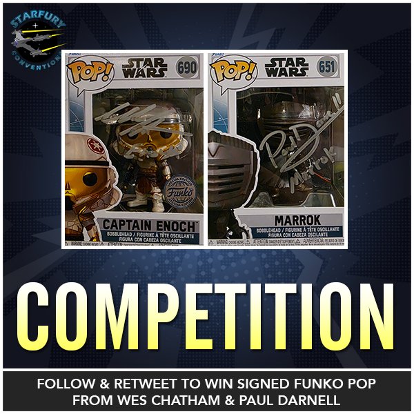 starfuryevents's tweet photo. It is #competition time, and we have a great prize for all fans of #starwars and #ahsoka!

We are giving away a pair of @funko of Captain Enoch and Marrok from Ahsoka, signed by @weschatham and Paul Darnell!

For a chance to win, simply follow us and retweet this post! https://t.co/fQeN8vDGwI