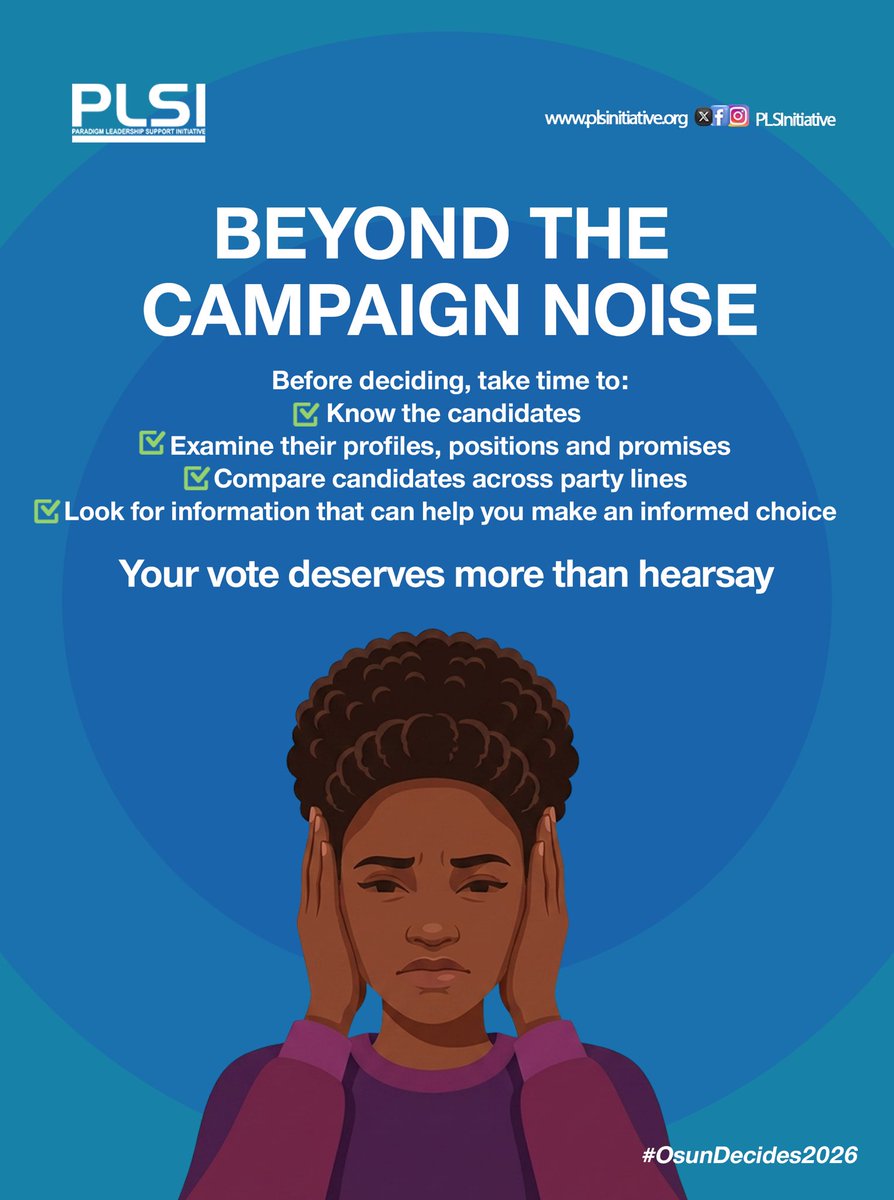 PLSInitiative's tweet photo. 🗳️ Osun voters, before you decide, do your own homework.

Swipe through these 5 quick reminders, then take the next step:

👉🏽 Explore ÀDÉHÙN: https://t.co/mu639hdvbQ

Your vote is powerful.
Make your choice count.

ÀDÉHÙN | Know. Compare. Decide.

#ÀDÉHÙN #OsunDecides2026 #OsunElection