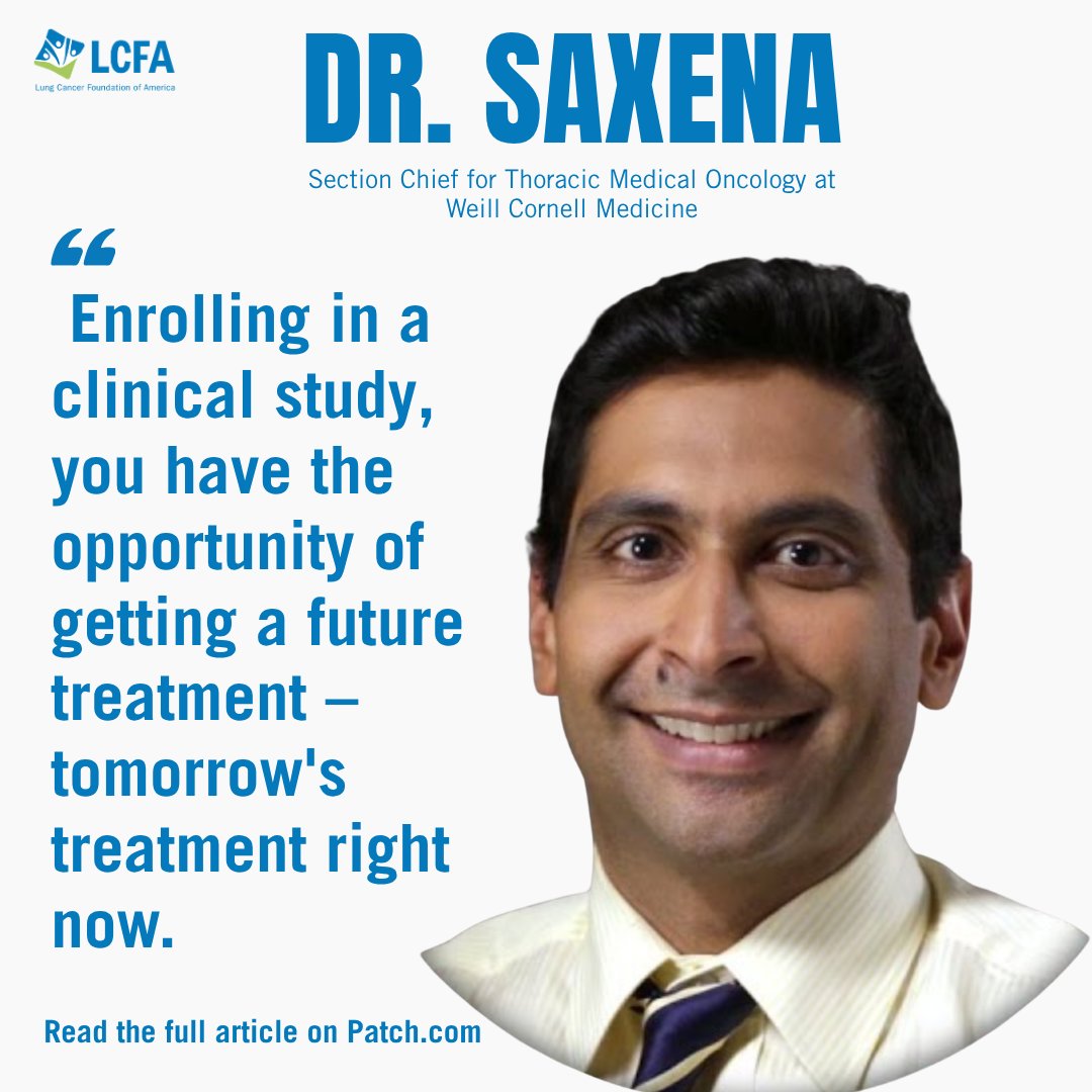 lcfamerica's tweet photo. Dr. Ashish Saxena (Weill Cornell) says one question changes outcomes: "Are there clinical trials appropriate for me?"

Only 14% of newly diagnosed patients ask. Timing matters — many trials close once treatment starts. 

https://t.co/iqWKu88Ep9 https://t.co/vCNfdxaJZ2