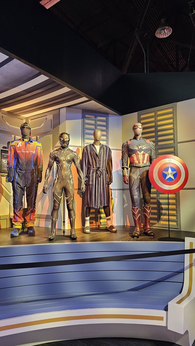 meechtakes's tweet photo. Captain America, Bob, Black Panther and Red Guardian’s costumes from ‘AVENGERS: DOOMSDAY’ on display at #D23.

(📸: @DrewDisneyDude) https://t.co/Zh41kPaWPq
