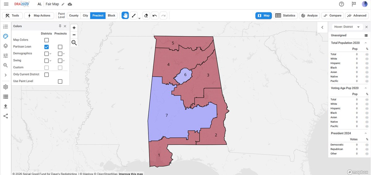 AugustaPatriot's tweet photo. Fair map of Alabama. Closest district in this map is the 6th at Harris+7 https://t.co/BcOkhRXSBt