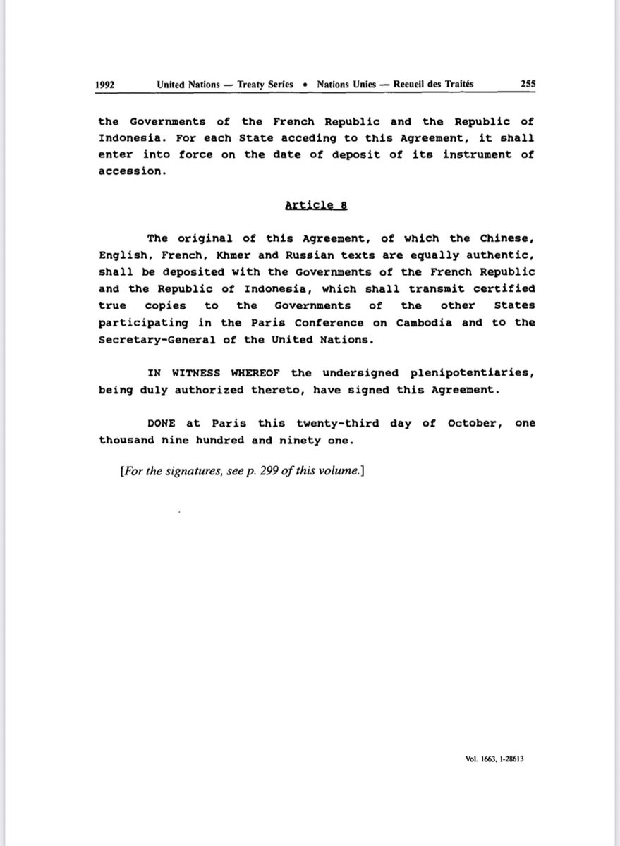K_Da7a's tweet photo. @pheaktraneth Read ⬇️ Paris Peace Agreements 23 Oct 1991 on Cambodia, remain in force permanently. Why not using it?

Current gov’t wish to work through int’l law without this agreements as the other normal countries?

Careful of your choice.
Don’t bet on this choice.

Saw the result already. https://t.co/o0ZqGIw8Xu