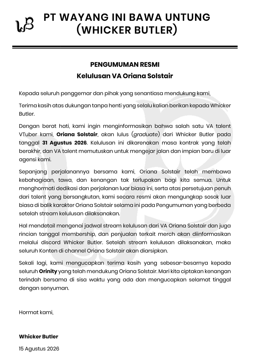 WhickerButler's tweet photo. Pemberitahuan Kelulusan: Oriana Solstair https://t.co/YTHDWP8VZ2