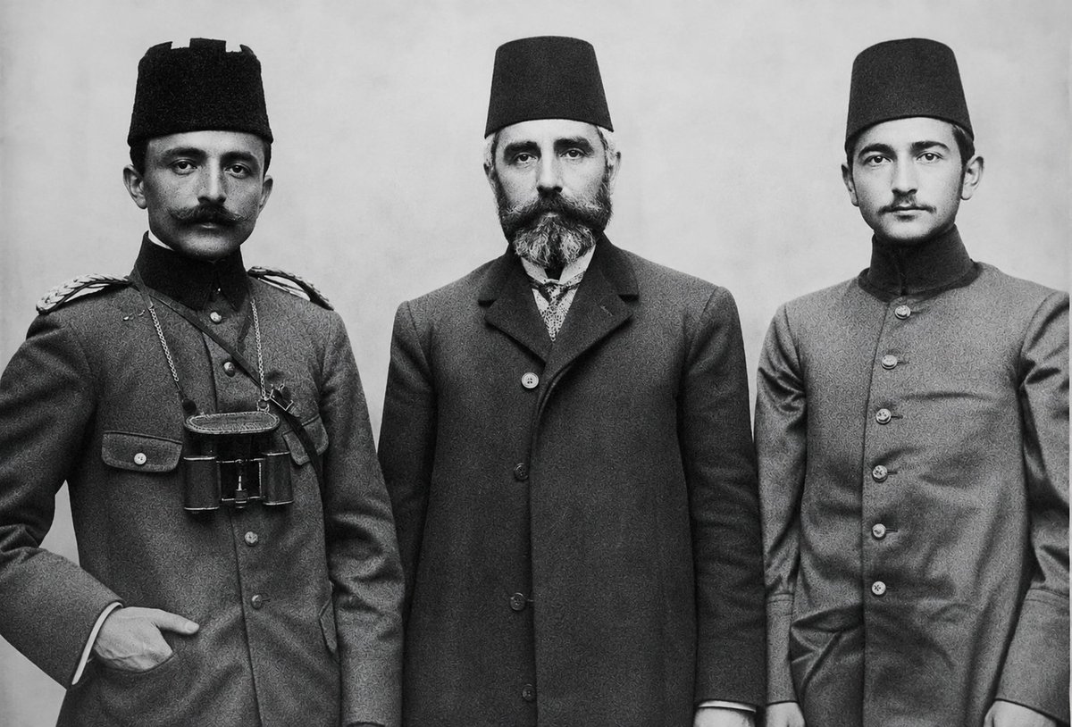 Talhaburakunlu's tweet photo. II. Meşrutiyet'in ilanından sonra Enver Bey; babası Ahmed Bey ve kardeşi Nuri Bey ile birlikte. https://t.co/gfKQUGGz51