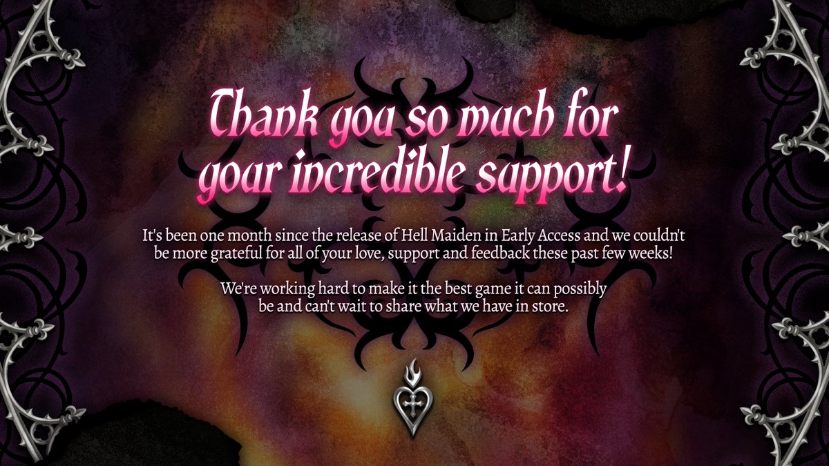 hellmaidengame's tweet photo. ✨❤️‍🔥Thank you for an amazing first month!

All your support is invaluable for us as an indie team and we cuoldn't be more grateful for all your feedback! ❤️ https://t.co/0A1btnl18v