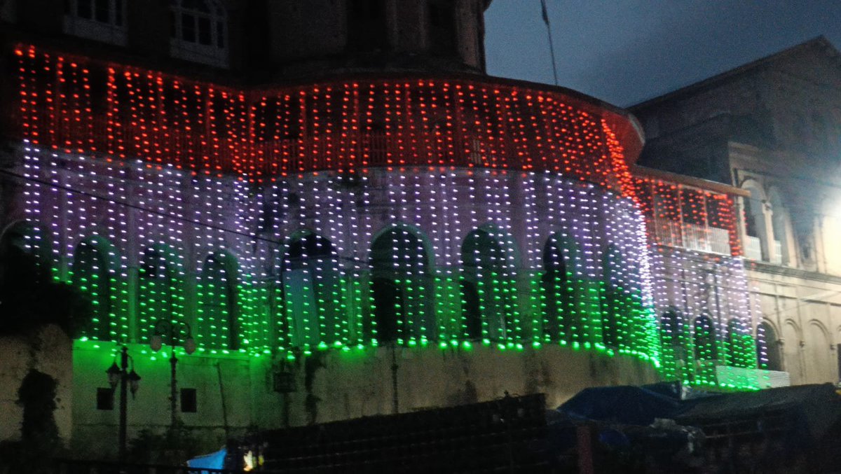 PoonchDm's tweet photo. District Poonch illuminated in the colours of Tricolour, all set to observe the grand celebrations of 80th Independence Day at Sports Stadium Poonch.#HarGharTringa @diprjk https://t.co/Hl3SGjg5Fd