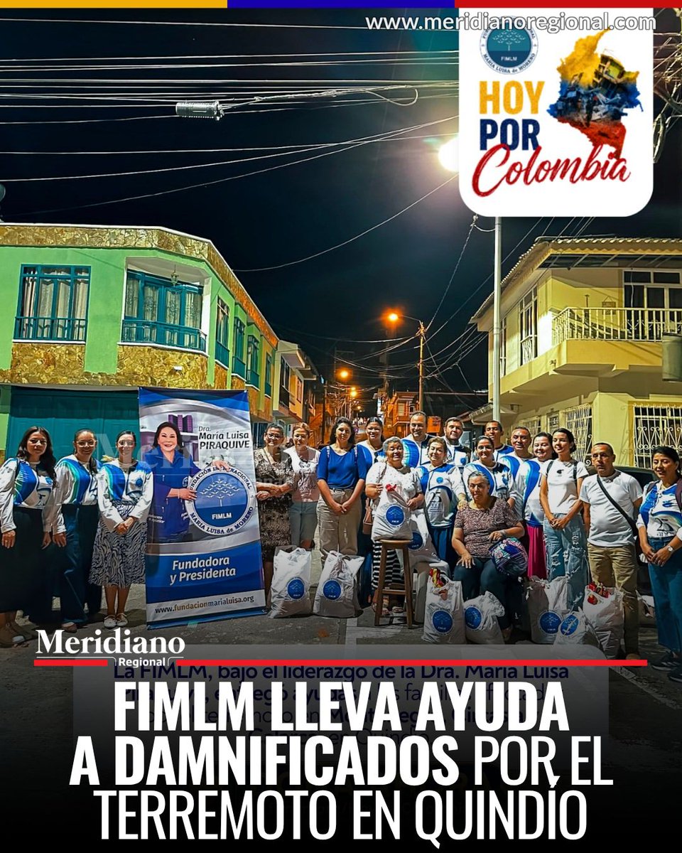 MeridianoR_CO's tweet photo. #Quindío #TerremotoColombia 🤝❤️ La Fundación Internacional María Luisa de Moreno (FIMLM) llegó al Quindío con ayuda humanitaria para apoyar a familias afectadas por el terremoto. La jornada hace parte de la campaña nacional que desarrolla la organización para acompañar a las comunidades damnificadas. 

Bajo el liderazgo de María Luisa Piraquive, la Fundación llevó asistencia a familias de Montenegro, Circasia y Calarcá, municipios donde las comunidades continúan enfrentando las consecuencias de la emergencia y avanzan las labores de recuperación.📍

💧 Durante las jornadas fueron entregados mercados, kits de aseo y agua, elementos básicos que buscan atender algunas de las necesidades más urgentes de las familias afectadas mientras continúan las acciones de atención en el departamento.

A través de la campaña #HoyPorColombia, la FIMLM mantiene activa la recepción de donaciones para continuar llevando ayuda a las zonas golpeadas por el terremoto. La solidaridad de organizaciones y ciudadanos sigue siendo importante para acompañar a quienes más lo necesitan. 🙏

#AyudaHumanitaria #Solidaridad  #EsNoticia  #Colombia