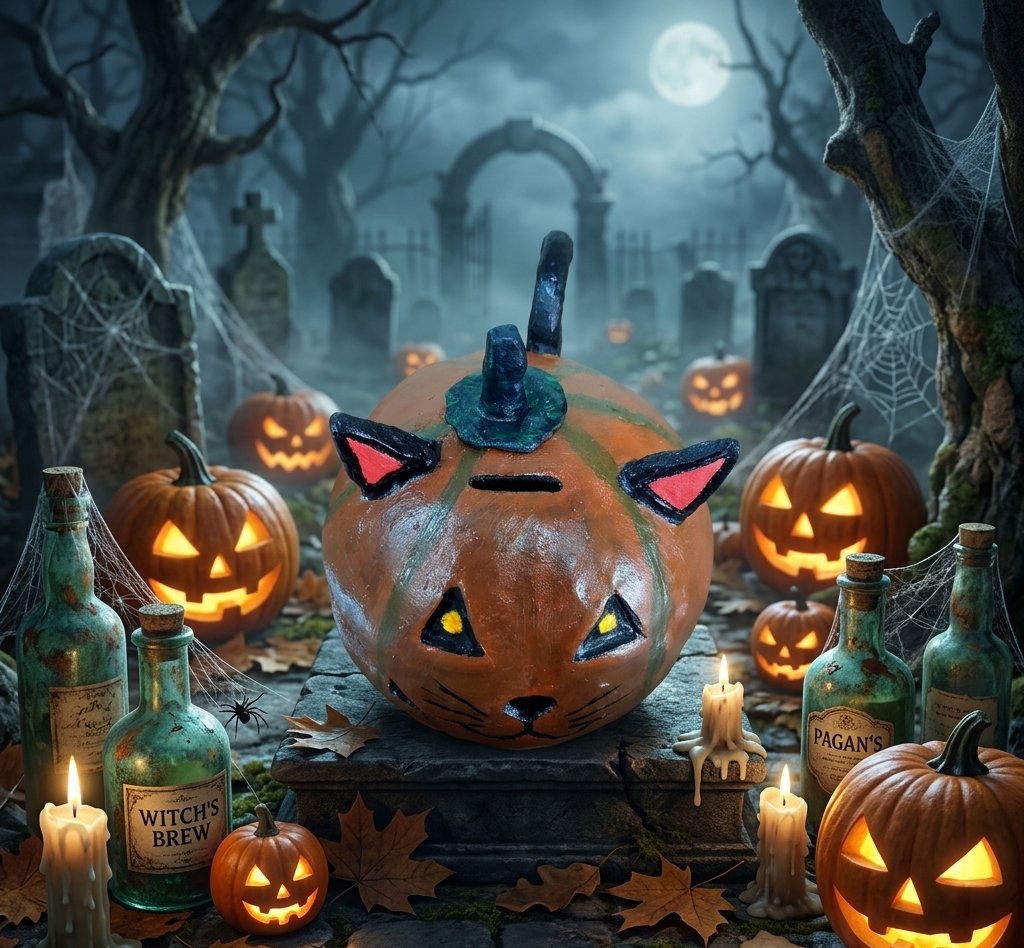 AtomoxMuu's tweet photo. My new creation: a pumpkin cat piggy bank 🖤/ Mi nueva obra: una hucha de gato calabaza 🖤

#Cats #pumpkin #Halloween2026 #Spooky #witch #pigibank https://t.co/s6cuHy8QHd