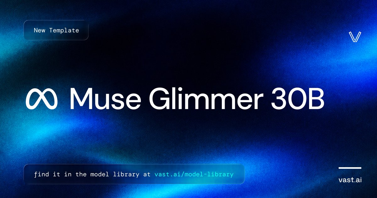 vast_ai's tweet photo. New Muse Glimmer 30B template available in the model library

Muse Glimmer 30B by @Meta is a multimodal reasoning model built for autonomous agentic work. It combines multi-step reasoning, reliable tool use, image and document understanding, and failure recovery in a single dense model, targeting agents that run end-to-end workflows rather than one-shot completions.

Learn more here: https://t.co/eTXslmCbgj