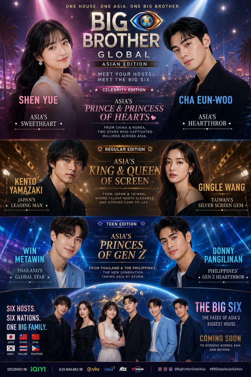 quenrylle's tweet photo. My dream Collaboration 😭😭 Others may hate AI, but it gives my dream collab a face.
I really wish there will be Big Brother Asian Edition.
Jan–Apr Regular
May–Aug Teen
Sep–Nov Celebrity
Dec Festival
#ShenYue #ChaEunwoo #WinMetawin #GingleWang #KentoYamazaki #DonnyPangilinan https://t.co/C6KbIBDe6v
