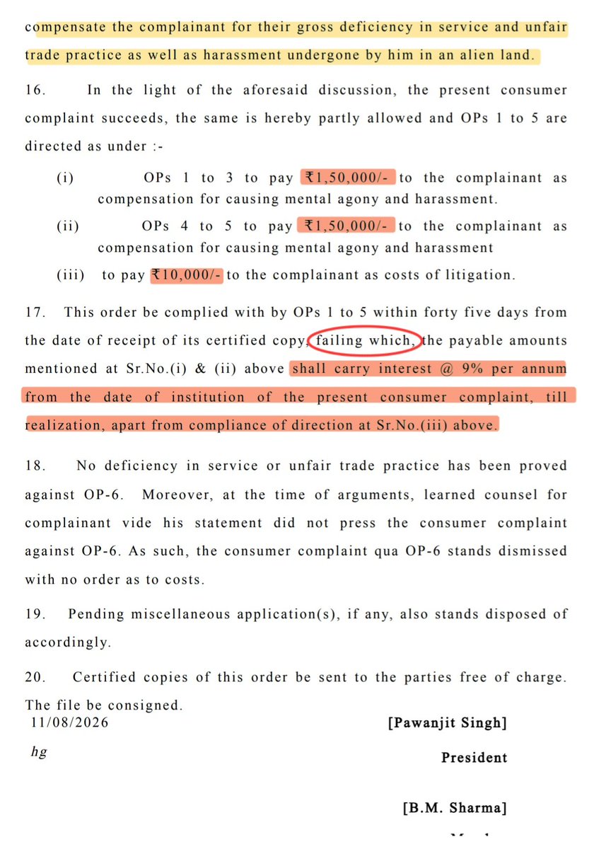 adv_malh's tweet photo. Press Note :- The District Consumer Disputes Redressal Commission-II, UT Chandigarh, on August 11, 2026, partly allowed a complaint by Subham Thakur against Good Result Marine Services Pvt. Ltd., its directors and Almighty Maritime Services Pvt. Ltd. along with its director. 1/n https://t.co/uZerkWDqtV