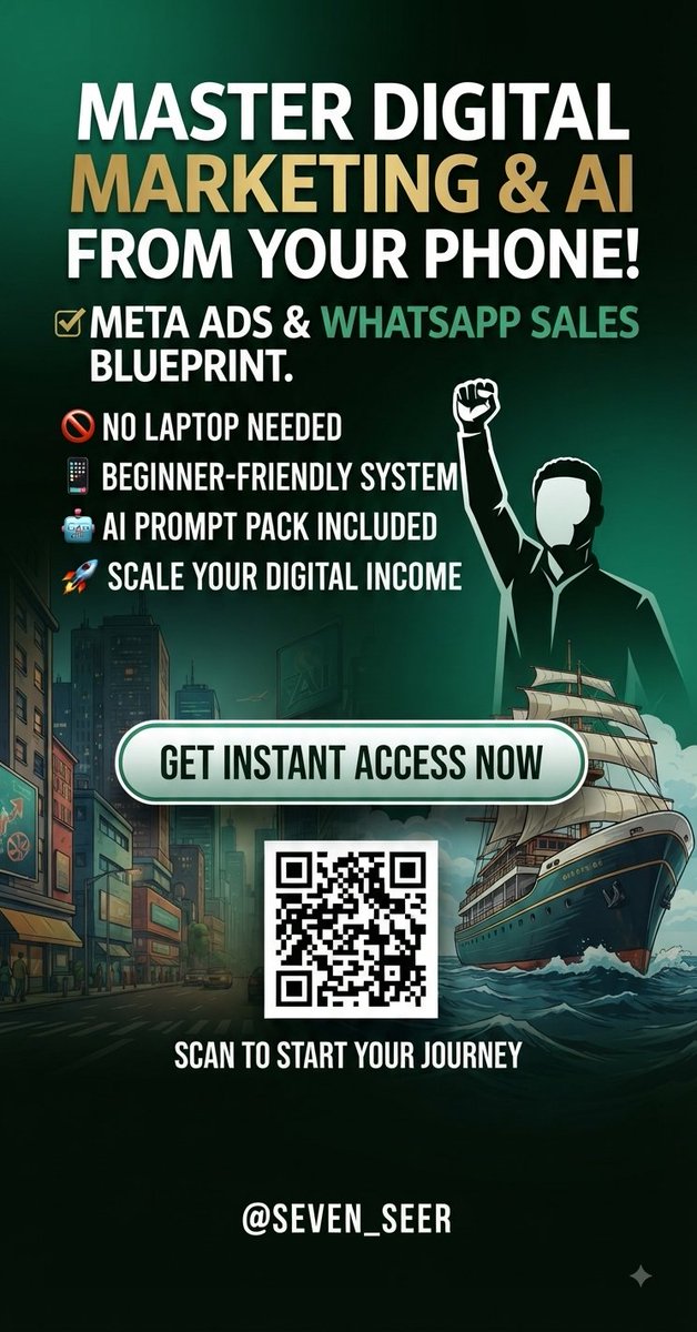 seven_seer's tweet photo. Turn your smartphone into a cash machine! 📱💸 Grab the Meta Ads &amp; WhatsApp Sales Blueprint today—no laptop needed, beginner-friendly system, and AI prompts included to scale your digital income. 🚀
Get instant access now!
https://t.co/4OK4RfEWmu https://t.co/Ttlu7muYYz