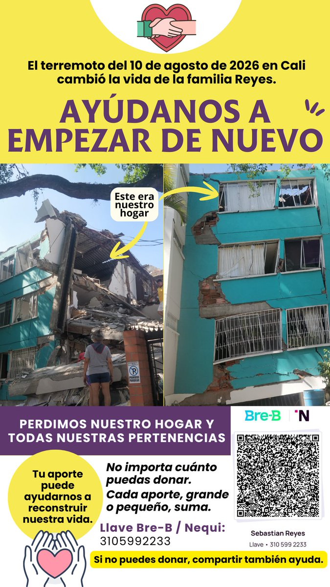 Danicomio's tweet photo. Amigos, quiero contarles que, lamentablemente, Víctor Reyes, el papá de mi esposo, perdió su apartamento durante el terremoto del 10 de agosto en Cali. Víctor, de 75 años, padre y abuelo, afortunadamente estaba fuera del apartamento cuando ocurrió el sismo. Poco después recibió https://t.co/gKwYJOGWfY