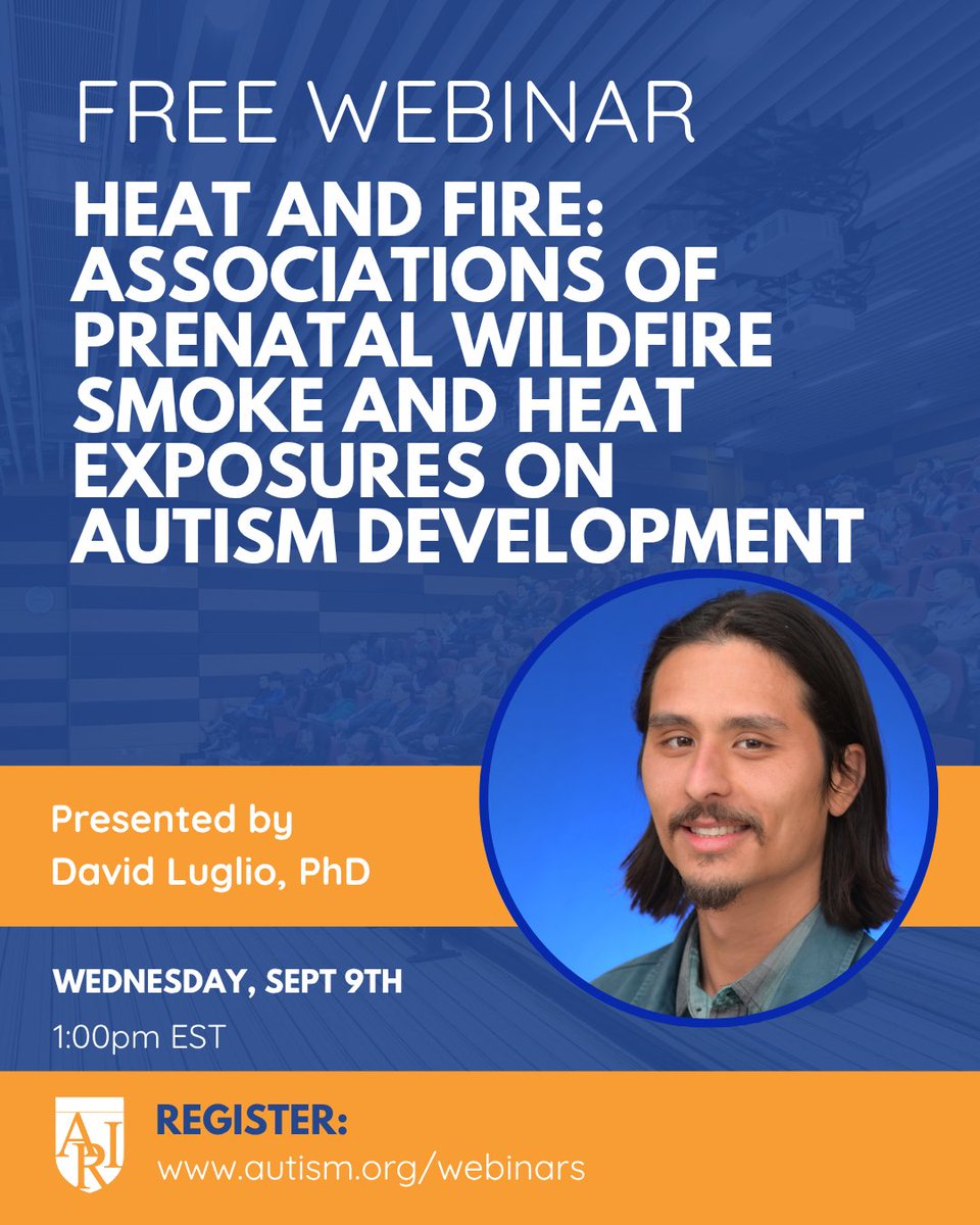 ariConference's tweet photo. Tune in Sept 9th and learn about Dr. Luglio's research on heat, wildfire smoke and autism.

https://t.co/SsOWuuUJ8m https://t.co/maRnHmdY03