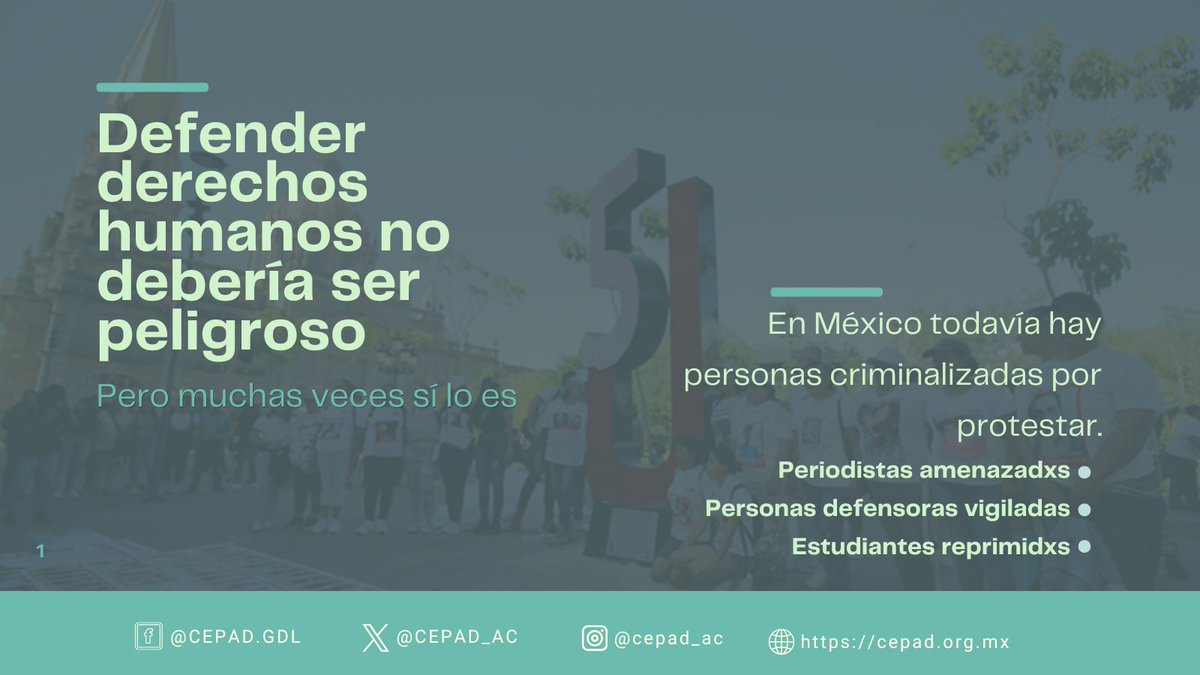 CEPAD_AC's tweet photo. 🤍💚🫂 Caminando con CEPAD
Hay derechos que muchas veces damos por sentados.

🖋️ Poder expresar una opinión.
 📰 Informar.
⚖️ Buscar justicia.
👥 Organizarse.
📢 Exigir respuestas a las autoridades.

Sin embargo, para muchas personas ejercer estos derechos puede implicar riesgos, amenazas o criminalización.

🫂 En el CEPAD acompañamos a personas defensoras, periodistas y movimientos sociales porque creemos que nadie debería enfrentar represalias por alzar la voz.

Desliza para conocer más sobre este trabajo  y #CaminemosJuntxs 🤍 
#CaminandoConCEPAD
#CaminamosJuntxs 

@PorAmorAEllxs
@LuzEsperanz_ofi
@CieloColectivo
@RedTDT
@5deJunioMemoria
@antimonumento5j
@UJRMJalisco
@GuerrerosJalisc
@GlorietaMx
@ObsLegislativo
@DesaparecerEnMx