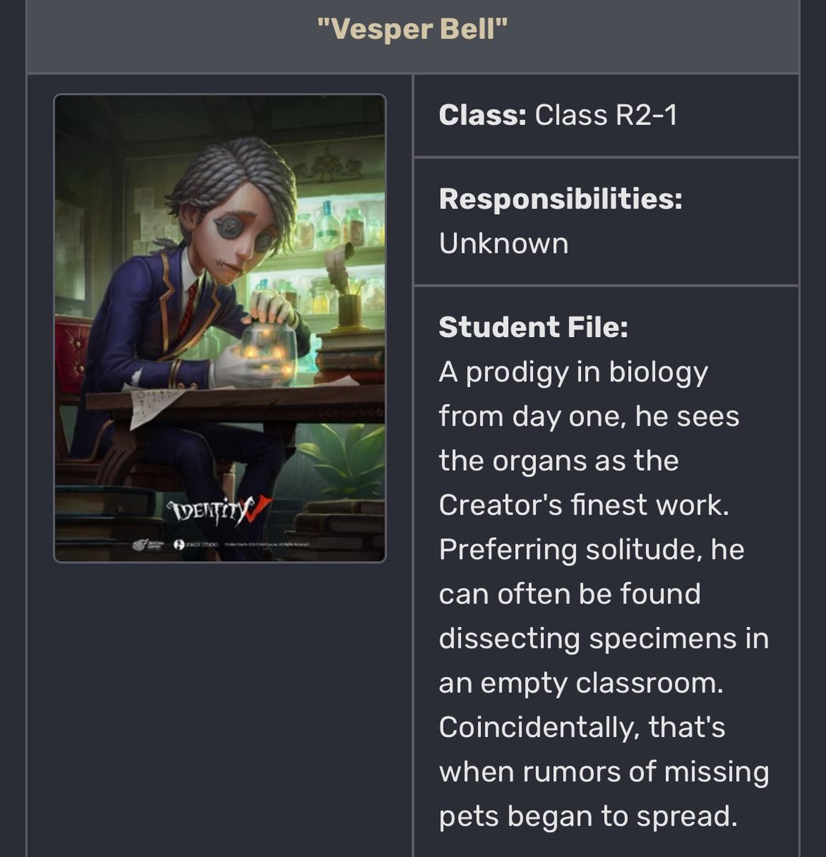 miciolovesmilk's tweet photo. this is one of my favourite descriptions of aesop in game, its so wonderful, i love how his shyness is portrayed in this event too, he doesnt stutter or act timid he just goes very quiet and waits a while to talk, which leads to him being interpreted more creepy/weird then shy https://t.co/nsKHj3IhAf