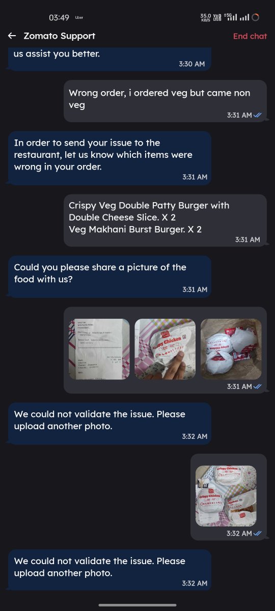 Vaibhav586's tweet photo. @zomato please process refund on immediate basis as i tried with you support but whenever i am uploading the images of wrong order it's telling photo invalid, i don't know what's wrong with the pic, please check and refund the process as soon as possible! https://t.co/bQifw8pHPR