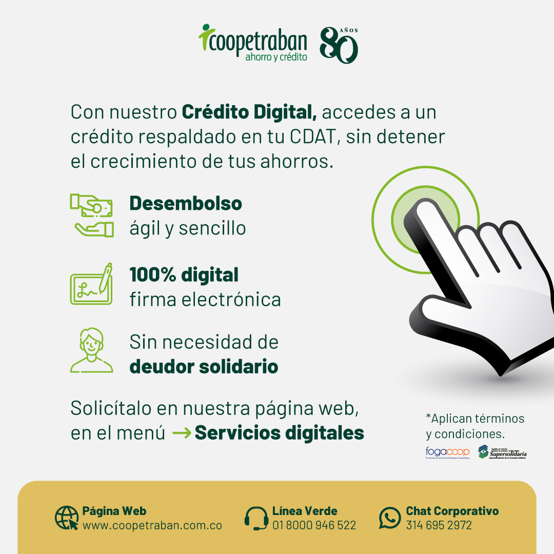 Coopetraban's tweet photo. Solicitar un crédito también puede ser fácil, ágil y sin tantas vueltas. 📲💚
Haz tu solicitud desde nuestra página web, en el menú Servicios digitales, y sigue impulsando tus planes sin frenar el crecimiento de tus ahorros.
🌐 https://t.co/vNFb2PuHcM
#CDAT #Credito https://t.co/4vHNbcuUHq