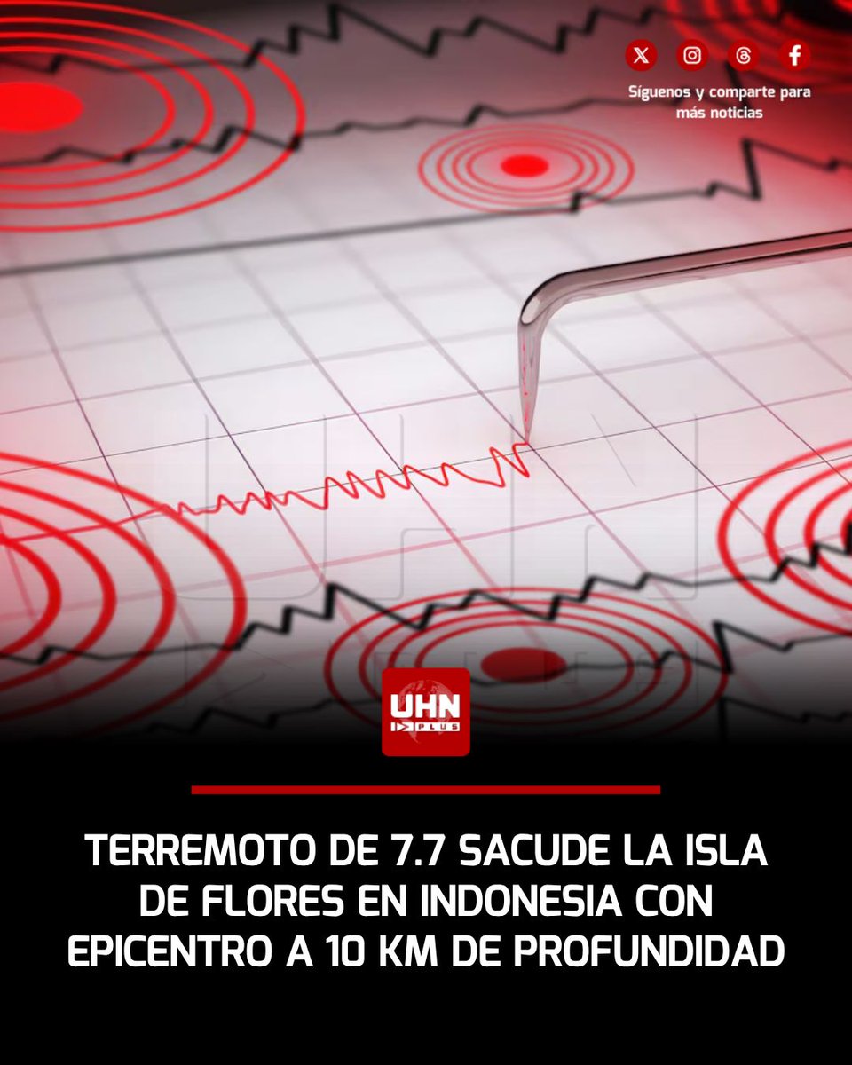 UHN_Plus's tweet photo. 🇮🇩‼️ | URGENTE — El Servicio Geológico de Estados Unidos (USGS) registró un terremoto de magnitud 7.7 a 68 kilómetros al noroeste de Ende, en la isla de Flores, Indonesia. El sismo ocurrió a las 21:58 UTC de este jueves a una profundidad de apenas 10 kilómetros, lo que aumenta significativamente su potencial destructivo. El mapa de intensidad del USGS estima sacudidas de nivel VIII (severas) en la zona afectada, con una población significativa expuesta y riesgo de deslizamientos de tierra. Por el momento se desconoce el número de víctimas. Se monitorea la posibilidad de alerta de tsunami.