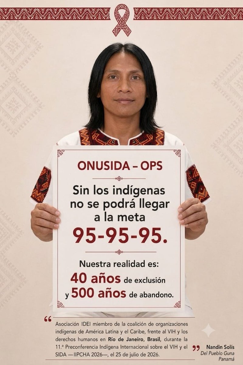 DeInternac46885's tweet photo. @Winnie_Byanyima @UNAIDS @UNAIDS_ESA @UNAIDS_WCA @UNAIDS_AU_ECA @UNAIDS_EECA @UNAIDS_AP @UnaidsLac @UNAIDSCaribbean @Yplus_Global @UN4Youth ONUSIDA – OPS sin los indígenas no se podrá llegar a la meta 95-95-95, nuestra realidad es 40 años de exclusión y 500 años de abandono. https://t.co/s6nyUFFJAi