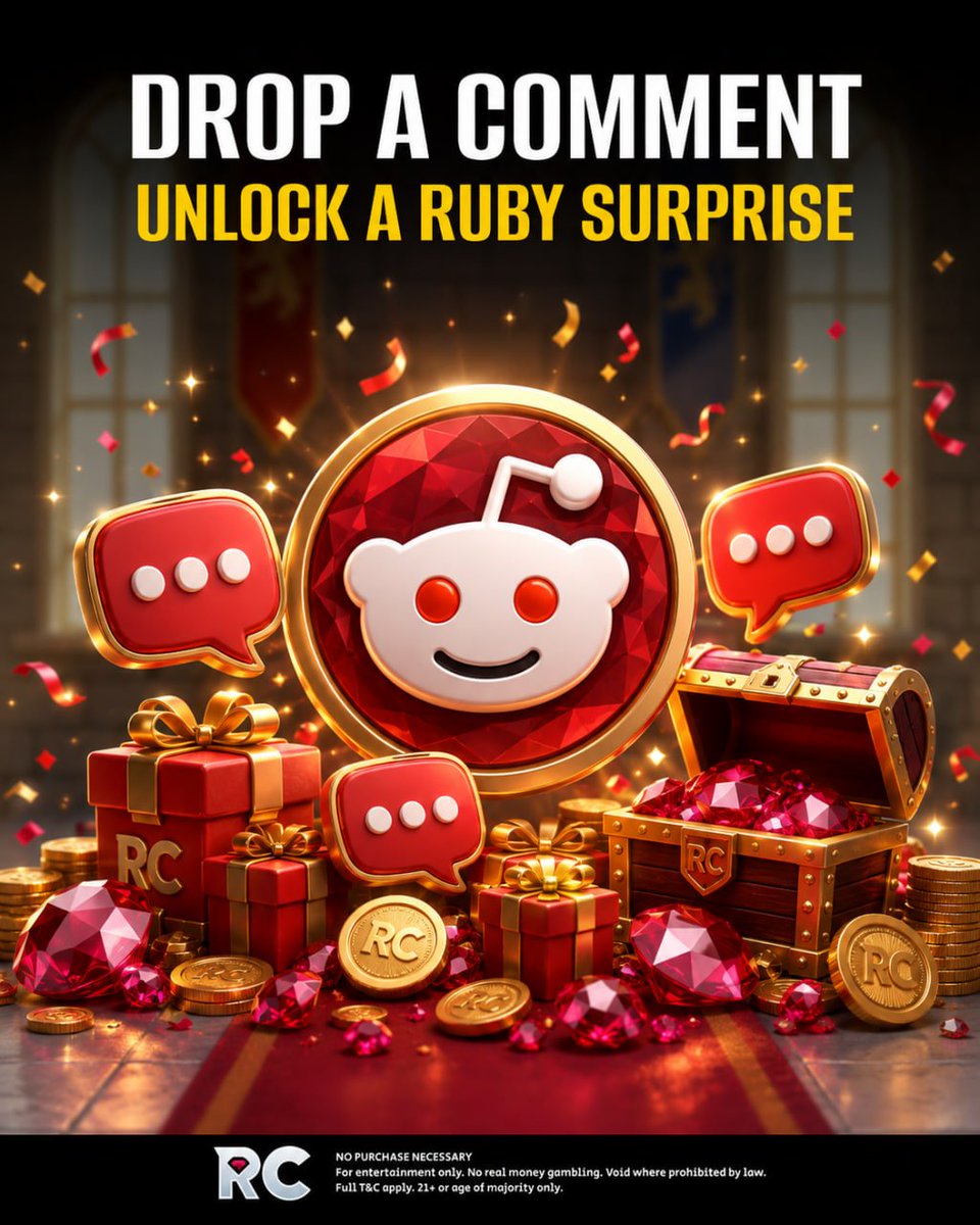 Rubychips_com's tweet photo. 🎁 Comment on our Reddit &amp; get a Ruby surprise!

➡️ Leave a comment
📸 Take a screenshot
💬 Send it to Support
🎁 Get your reward!

🔗 https://t.co/EovJuCkWuA https://t.co/lvnuBBVesT